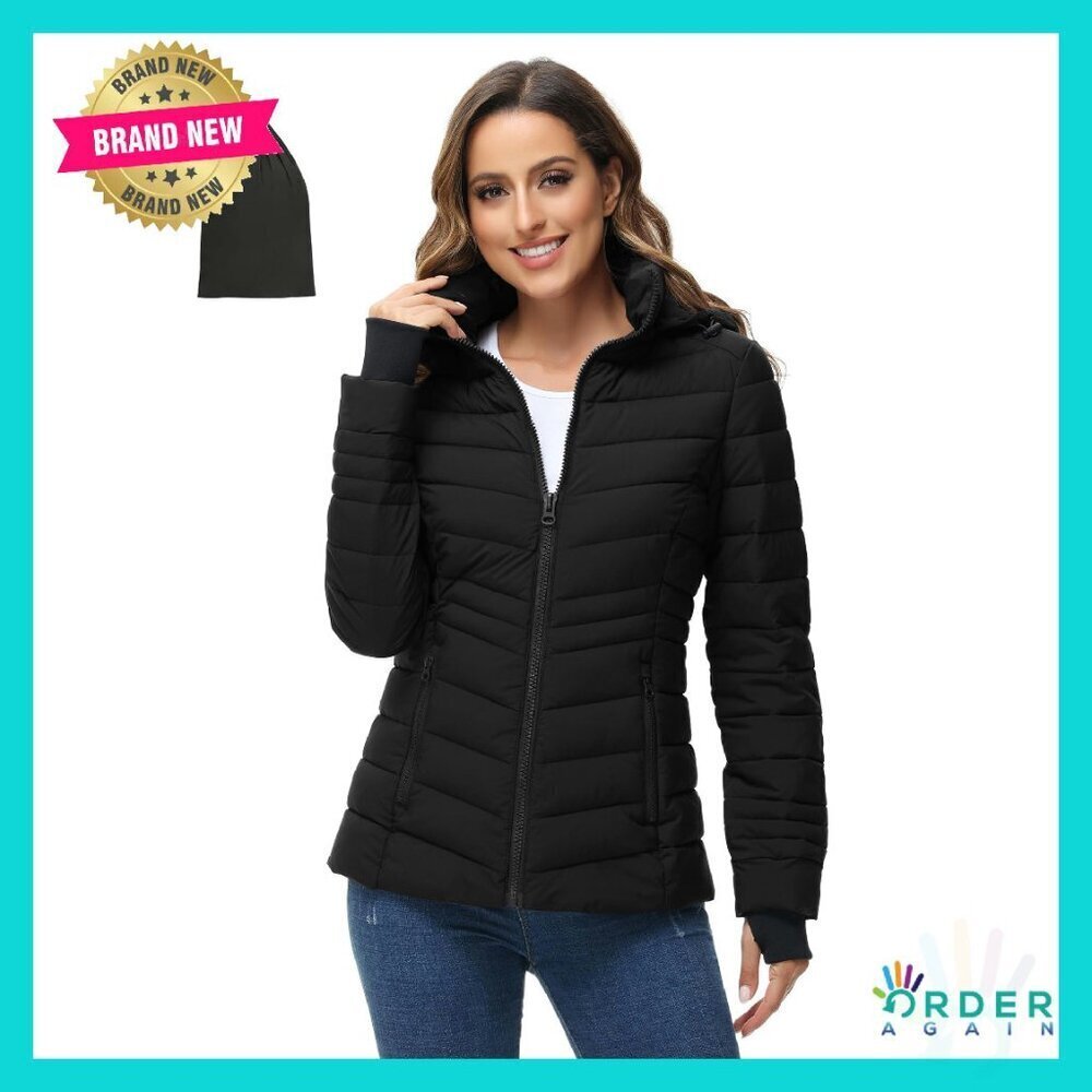 Lightweight Packable Puffer Jacket Winter Warm Quilted Detachable Hood Chic